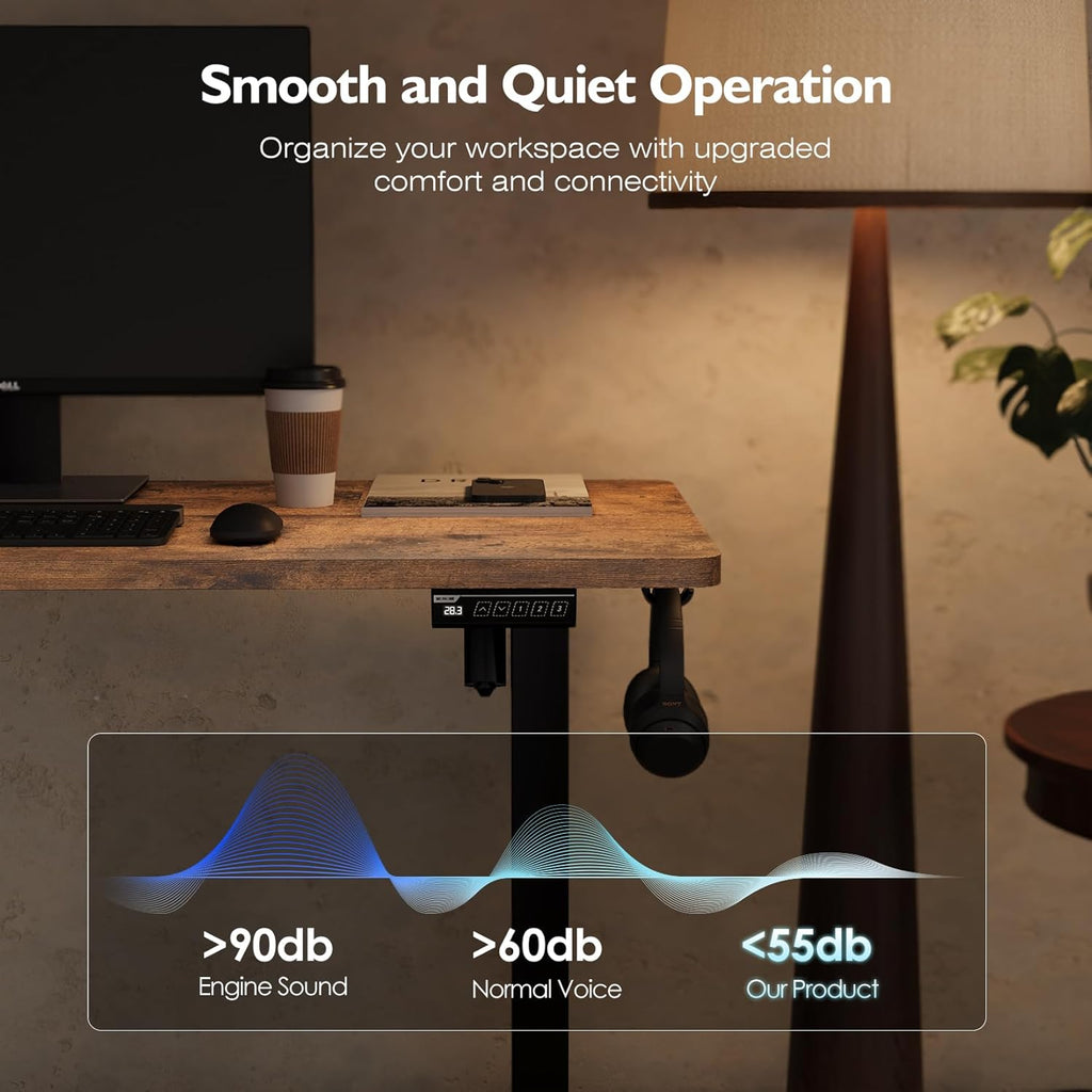 55" Electric Standing Desk,Height Adjustable Home Office Sit Stand up Computer PC Table,Tall Standup Workstation, Gaming, Writing, Study,Bedroom Rising Desks with Two-Piece Desktop,Brown